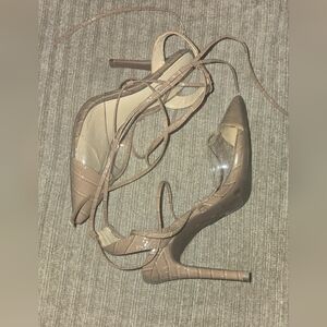 Jessica Simpson Croc-Embossed Lace-Up Pointed Toe Heels - Taupe